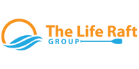 "life raft logo on blue background"