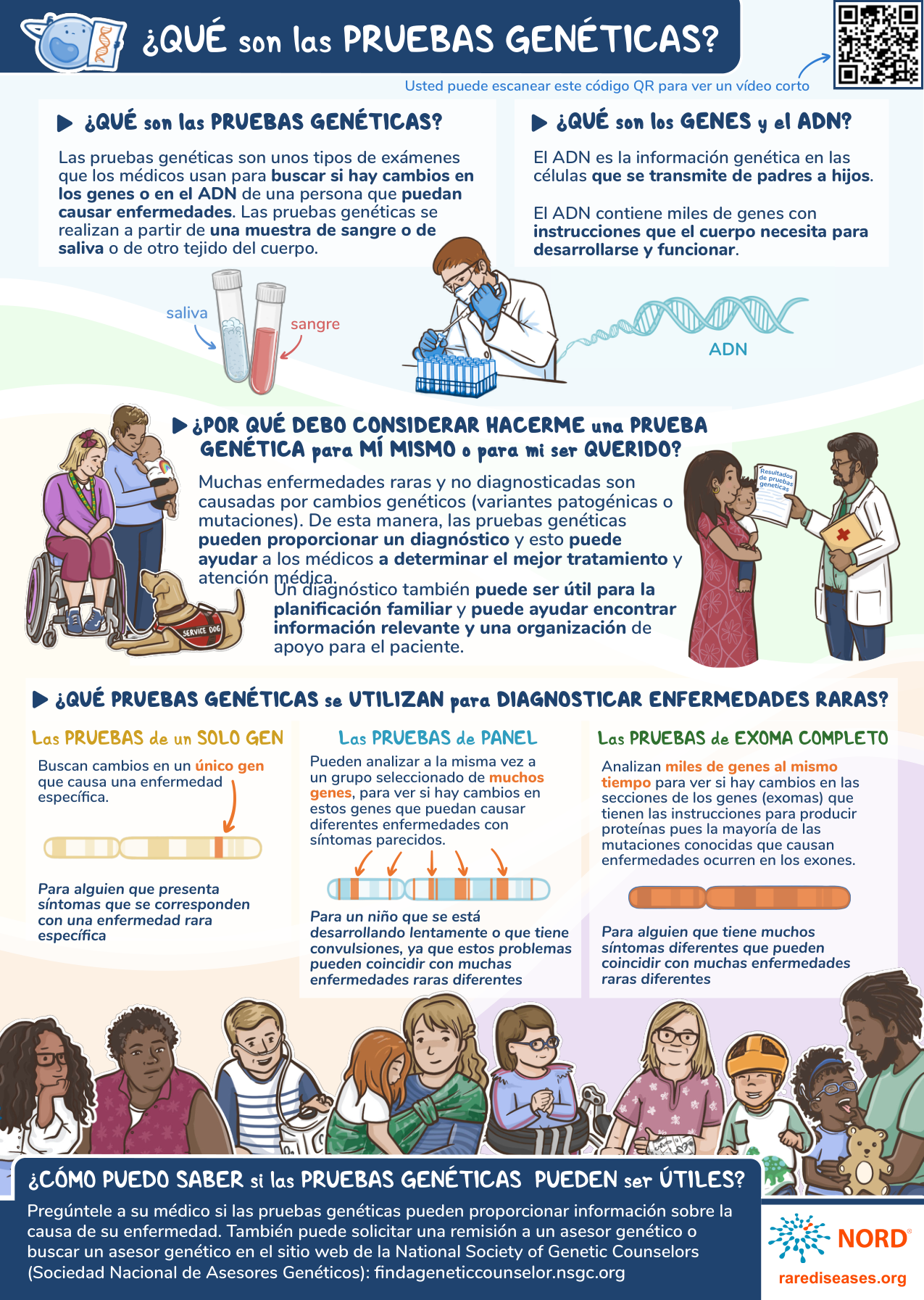 NORD genetic testing infographic in Spanish.